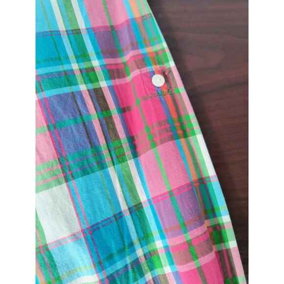 Tommy Hilfiger Button Up Blouse Women's Sz M Multicolor Plaid Roll Tab Sleeve - Picture 5 of 12